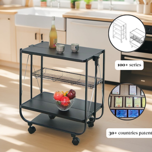 Chariot utilitaire en métal élégant à deux couches Design pliable Utilisation à domicile pour le salon Comprend des roues pour un transport facile des aliments - Product Image 3