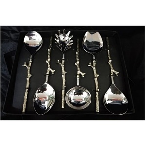 Juego de servidores de ensalada de acero inoxidable con mango de caballito de mar |   Cubiertos Náuticos de Lujo |   Juego de Cuchara y Tenedor para Ensalada de Metal Plateado para Eventos - Product Image 4