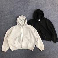 Sweat-shirt à capuche unisexe gris surdimensionné avec fermeture éclair, couleur unie, design décontracté avec poches, longueur normale, en polaire respirant pour l'hiver SHAFIQ