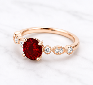 <b>Garnet</b> Diamond Engagement <b>Ring</b> for Women Round Red Gemstone 10K 14K 18K Gold & 925 <b>Silver</b> 935 <b>Silver</b> - Product Image 3