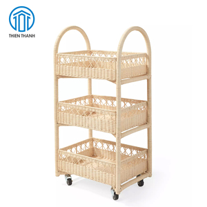 Chariot de rangement roulant en osier fait main, panier organisateur en rotin avec roulettes, pour chambre d'enfant et maison, vente en gros, fabricant - Product Image 2