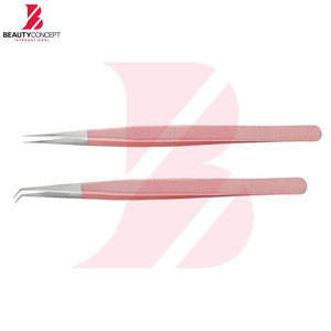 Pinzas para Extensión de Pestañas con Logotipo Personalizado al por Mayor, Pinzas de Acero Inoxidable de Alta Calidad con Purpurina Rosa para Volumen de Pestañas - Product Image 2