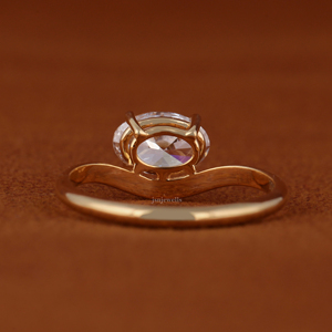 Anillo de Compromiso de Oro Amarillo Sólido de 14 Quilates con Certificado IGI, Diamante Cultivado en Laboratorio de Corte Oval de 1.00 Quilates, Anillo de Boda Solitario Curvo - Product Image 4
