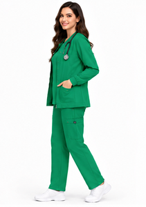 Ensemble de 3 pièces de tenues médicales souples et extensibles pour femmes et hommes, uniformes d'infirmières, médecins, personnel de pharmacie et d'hôpital avec veste assortie - Product Image 4