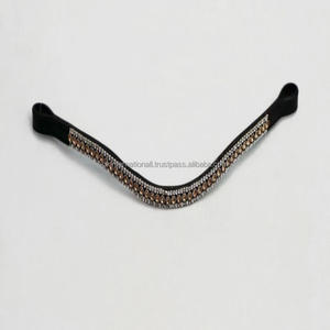 Bandeau de tête pour cheval en cuir anglais noir, personnalisé, orné de strass brillants, en forme de vague à 3 rangées, pour bride - Product Image 5