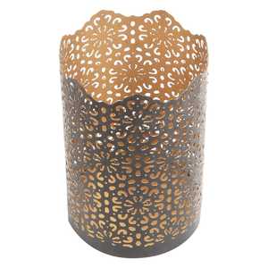 Portavelas Cilíndrico Dorado Aura Piece con Diseño Floral Recortado para Decoración del Hogar, Linterna de Acero Duradera - Product Image 3
