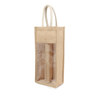 Jute Wine <b>Bottle</b> Carrier <b>Bag</b> with Cotton Handles Reusable Jute <b>Bottle</b> Shopping Tote <b>Bag</b> with Cotton Handle - Product Image 1