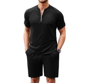 Ensemble de survêtement d'été personnalisé pour homme : T-shirt en coton à quart de zip et short – Tenue décontractée 2 pièces – Vente en gros OEM Streetwear - Product Image 1
