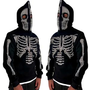 Title: Custom Skeleton Print <b>Zip</b> Up Hoodie Black Gothic Streetwear Full Body Bone Graphic <b>Hooded</b> Sweatshirt - Product Image 1