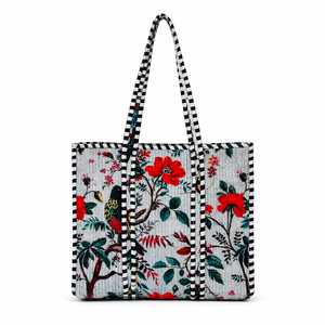 Sac de voyage et de shopping pour femme, léger, 18 pouces, en velours matelassé réversible, style bohème vintage, avec doublure en toile et fermeture éclair - Product Image 1