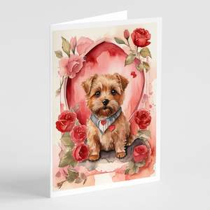 Norfolk Terrier Whimsical Valentine Roses A7 Size 5x7 Blank <b>Note</b> <b>Cards</b> Pack of 8 with Envelopes <b>Greeting</b> <b>Cards</b> - Product Image 1
