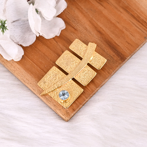จี้ทองเหลืองชุบทองประดับพลอยไฮโดรโทแพซสีฟ้าสำหรับผู้หญิง - Product Image 3