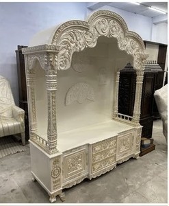 Customised Jainism <b>Mandir</b> Teak Wood Marble Look White Gold Detachable Traditional Large Size Pooja Ghar DST Exports Foldable - Product Image 5