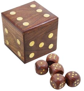 Jeu de dés en bois de casino, 5 dés complets faits à la main, vintage, avec boîte de rangement - Product Image 5