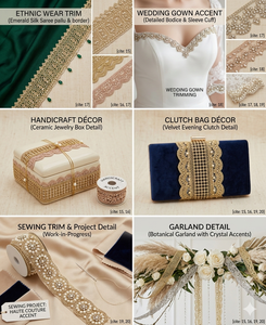 คอลเลกชันลูกไม้ตกแต่งทำมือระดับพรีเมียม ขอบผ้าปักดิ้นโลหะคุณภาพสูง ประดับด้วยคริสตัลตัดแต่งอย่างประณีต - Product Image 3