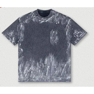 เสื้อยืดผู้ชายทรงโอเวอร์ไซส์ ผ้าคอตตอน 100% ล้างสีแบบแอซิดฟอก ทรงบ็อกซี่ สไตล์สตรีทแวร์ ขาดๆ แบบดิสเทรส - Product Image 4