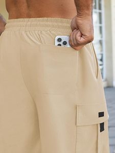 Pantalones Cortos Cargo Casuales para Hombre, Tejido Oxford Sólido, Elásticos y Transpirables, con Logotipo Frontal, Cordón Ajustable, Cintura Elástica Media, Corte Relajado 5 - Product Image 5