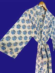 Magnifique kimono long en coton tissé à la main, luxueux, avec ceinture à nouer, robe de nuit pour l'été/le printemps, imprimé floral pour femmes - Product Image 3