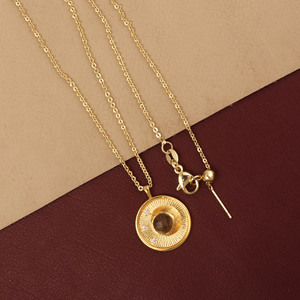 Lemon <b>Quartz</b> Faceted Cut Gemstone Coin Pendant Threader Chain <b>Necklace</b> Gold Plated Trendy Wholesale Custom Bulk Jewelry - Product Image 2