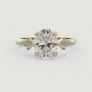 Bague de fiançailles à trois diamants, largeur 2,2 mm, taille ovale en forme de cerf-volant, diamants de laboratoire, alliances modernes uniques, sur mesure, or massif 14 carats, prix d'usine - Product Image 5