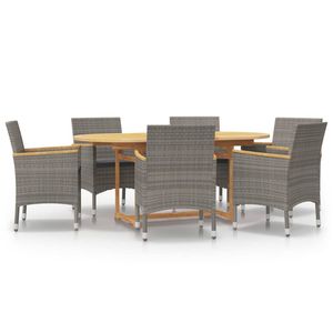 Juego de comedor de patio gris de 7 piezas con cojines para el ocio del jardín - Product Image 2