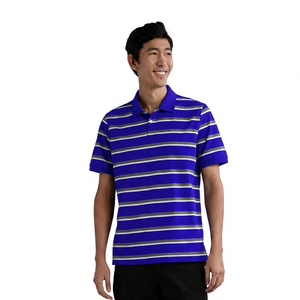 เสื้อโปโลแขนสั้นผู้ชายลายทางถักนิตติ้งลำลองสีดำสีขาวสีเทาทรงปกติ - Product Image 2