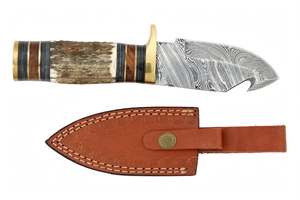 Outil de terrain artisanal en acier Damas avec manche en bois de cerf massif, lame fixe - Product Image 5