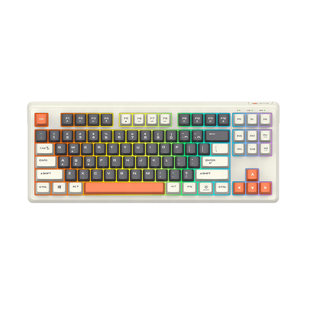 2026 New 87 Keys TKL Wireless Gaming Membrane Keyboard 2.4G Rainbow Backlit Custom Color-block Dual Mode Keycaps