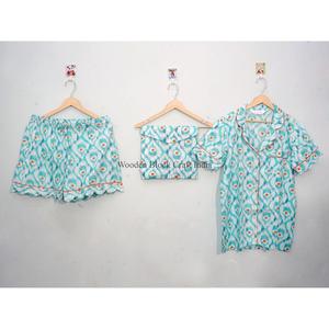 Conjunto de Pijama de Algodón 100% Más Vendido, Ropa de Dormir Cómoda de Manga Corta para Mujer, Ropa de Casa Clásica con Botones - Product Image 1
