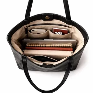 Royaa Full Grain Leather Tote <b>Work</b> 15" Laptop Bag Women Minimalist Office Handbag Water Resistant Shoulder Strap Anniversary - Product Image 4
