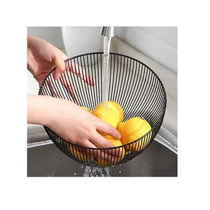 Round Black Metal Egg Basket Fruit Vegetable Bread Storage Basket Holder Stand for Kitchen Counter