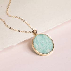 Pendentif en Amazonite Véritable Ronde Plaqué Or avec Chaîne Délicate Vintage pour Femme – Idéal pour les Fiançailles - Product Image 2