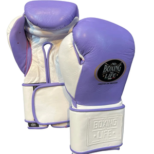 Guantes de Boxeo Nuevos de Primera Calidad, Color Lila Blanco, de Cuero Genuino, Unisex, con Cierre de Velcro Ajustable, Sin Boxeo No Hay Vida, para Sparring - Product Image 1