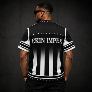 Maillot de football premium pour homme noir et blanc à clous |   Vêtements de sport en maille personnalisés avec des strass, 100% polyester, uni - Product Image 4