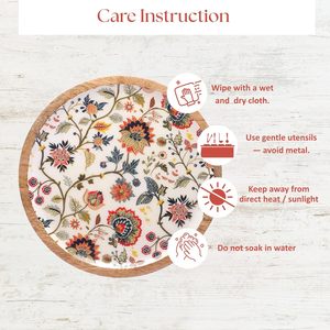 ถาดเสิร์ฟขนมและอาหารค่ำทรงกลมลายดอกไม้ ทำจากไม้มะม่วง ดีไซน์สวยงาม ราคาดีที่สุดและถูกที่สุดสำหรับใช้ในบ้าน - Product Image 4