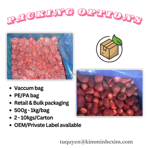 สตรอว์เบอร์รีแช่แข็งแบบ IQF ยี่ห้อ KMI ขายส่งจำนวนมาก สีสดใส รสชาติธรรมชาติ อายุการเก็บรักษา 24 เดือน - Product Image 5