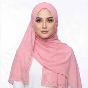 Hijab en Chiffon Lourd Uni de Haute Qualité avec Perles et Pierres, Foulard en Cristal Diamant, Doux, Respirant, Premium, Tendance et Élégant - Product Image 6