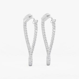 Boucles d'oreilles créoles ondulées serties de diamants de laboratoire ronds de 1,40 carat en or blanc 14 carats, certifiées IGI, pour femme, tendance, pour acheteurs en gros - Product Image 4