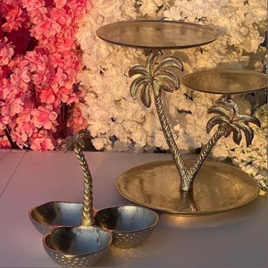 Tropical Gold Oval Palm Tree Cake Stand <b>Glass</b> <b>Dome</b> Lid Aluminum Decorative Pedestal Dessert Tray Wedding Party Home Decor - Product Image 5