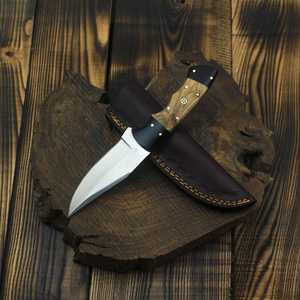 มีดสกินเนอร์ทำมือจากเหล็กกล้าไร้สนิม ใบมีดแบบ Fixed Blade ด้ามไม้  ปลายด้ามทำจากเขาสัตว์สีดำ พร้อมปลอกหนัง-OEM สำหรับกิจกรรมกลางแจ้ง ตั้งแคมป์ และเอาตัวรอด - Product Image 2