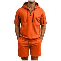 Conjunto de 2 Piezas para Hombre, Top con Capucha y Pantalones Cortos de Verano, 100% Algodón, Tejido de Punto, Transpirable, Cintura Elástica, Ropa Deportiva Informal, Servicio OEM