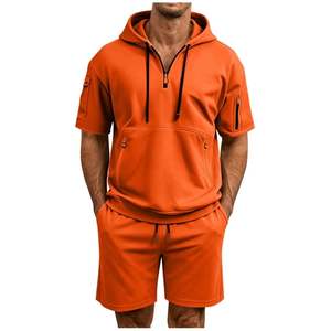 Conjunto de 2 Piezas para Hombre, Top con Capucha y Pantalones Cortos de Verano, 100% Algodón, Tejido de Punto, Transpirable, Cintura Elástica, Ropa Deportiva Informal, Servicio OEM - Product Image 2