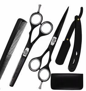 Ensemble de ciseaux de coiffure professionnels avec peigne et étui, lames en acier inoxydable, manche long, pour droitiers, pour usage en salon - Product Image 1