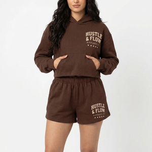 Women's Fashionable Solid Hoodie and Above Knee Shorts <b>Twin</b> <b>Set</b> Breathable Quick-Dry Casual Wear Women Hoodie and Shorts <b>Set</b> - Product Image 2