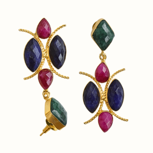 Pendientes de Zafiro Creado en Laboratorio Laxmi Jewellers, Chapados en Oro de 18K, Latón, Verde, Rosa, Azul, Estilo Vintage, Venta al por Mayor - Product Image 3