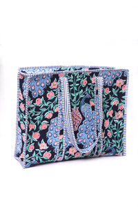 Bolso Tote Acolchado con Estampado de Pavo Real, Bolso Tote de Algodón Hecho a Mano, Bolso de Hombro con Estampado Indio, Bolso de Compras Floral, Bolso Tote Boho para Viaje - Product Image 2