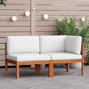 Ensemble de salon de jardin en bois d'acacia noir massif avec corde blanche crème – Mobilier d'extérieur élégant de taille moyenne - Product Image 1