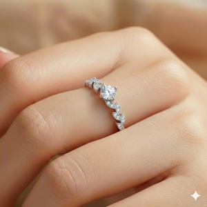 Bijoux fins pour femmes, argent sterling 925, or blanc pur 14 carats, diamant cultivé en laboratoire, design en forme de feuille, bague de fiançailles, cadeau d'anniversaire - Product Image 5