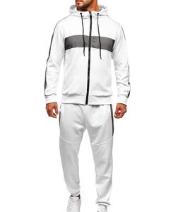 Chándal con Capucha Blanco Personalizado para Hombre, Manga Larga, Diseño Deportivo con Bloques de Color, Ropa de Otoño con Bolsillos Laterales, Corte Regular, 100% Poliéster - Product Image 2