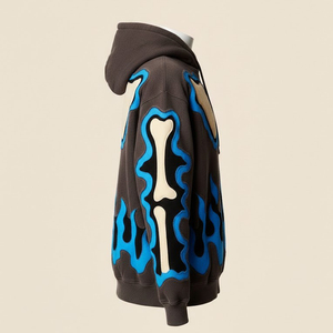 New Arrival Custom Embroidered <b>Gothic</b> Oversized Zipper-Up <b>Hoodie</b> Washed 100% Cotton 220 Grams Men's <b>Hoodie</b> - Product Image 3